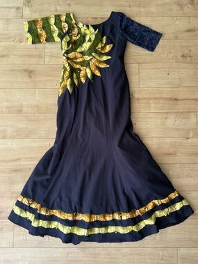 African Handmade Mermaid Dress Wax Print Applique Formal Gown One Shoulder Maxi